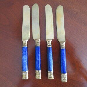 VTG Gold Plated Steel Steel Butter Cheese Knife with Blue Handles Set of 4